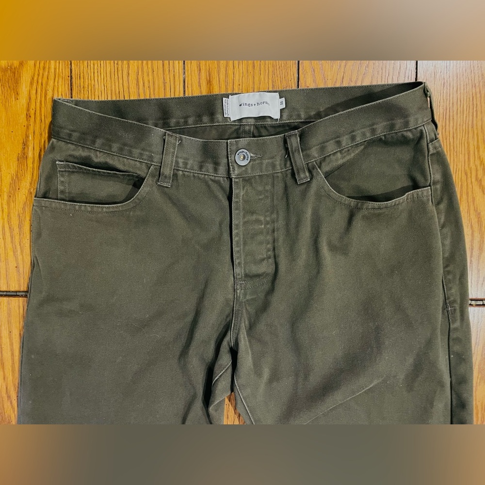 Wings and Horns men’s cotton twill pant, waist 33/inseam 31 inches, button fly